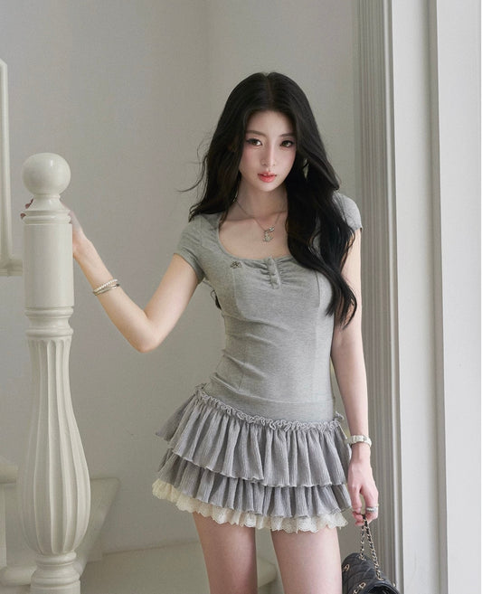 gray frill mood one-piece MM1101