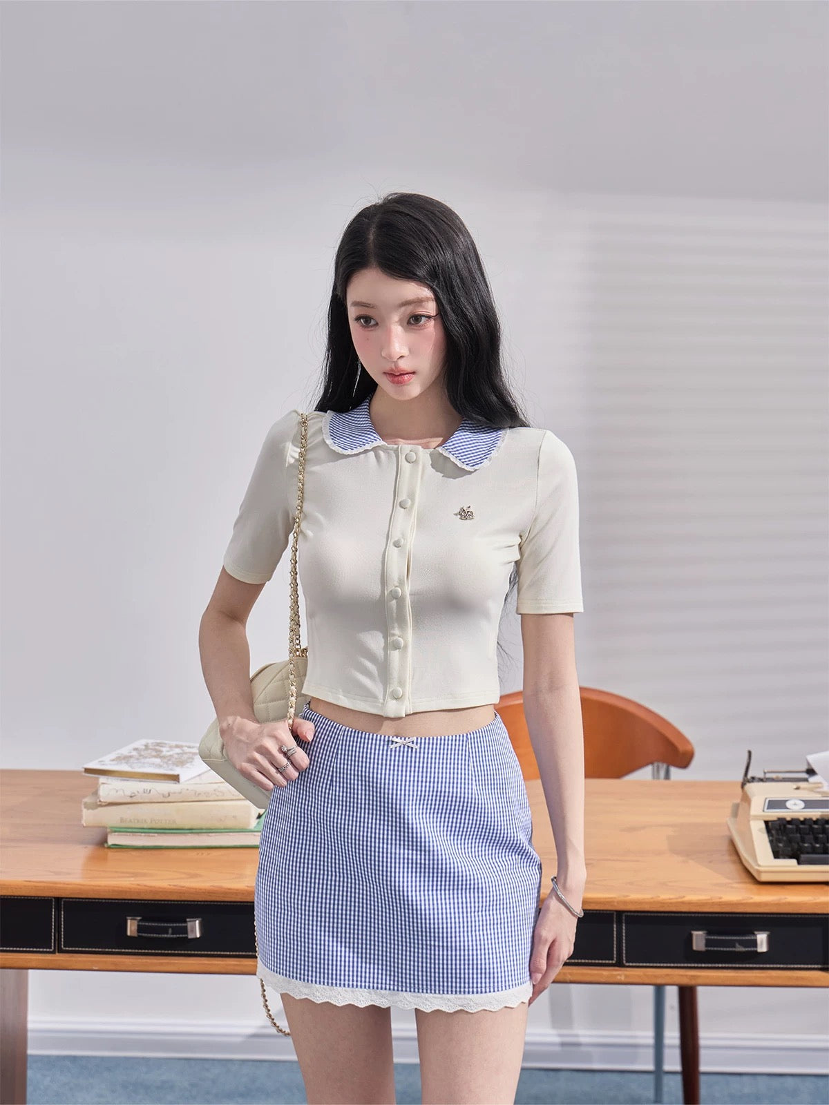 curler check point girly tops MM1075