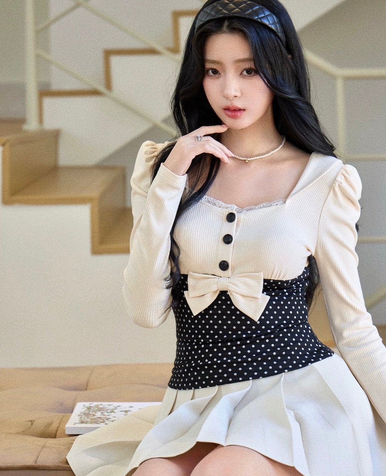 ivory girly pleats skirt MM1037