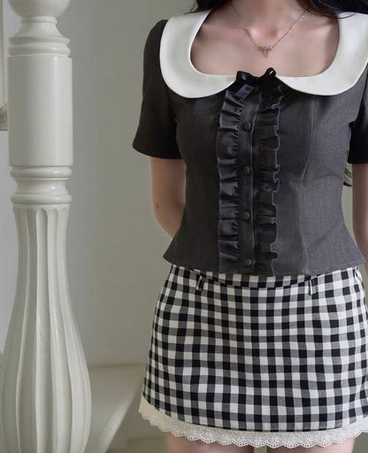 frill gray round curler tops MM1093