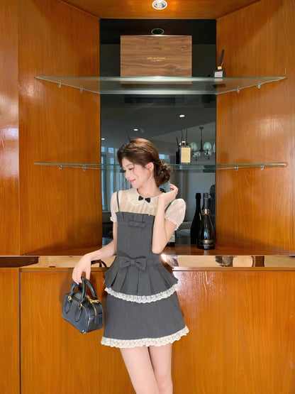 ribbon gray mood tops & skirt MM1119