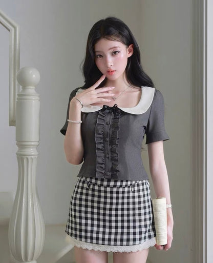 frill gray round curler tops MM1093