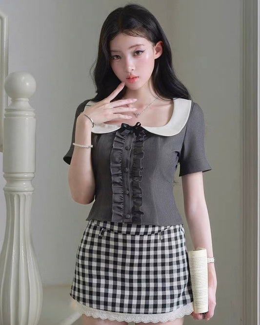 frill gray round curler tops MM1093