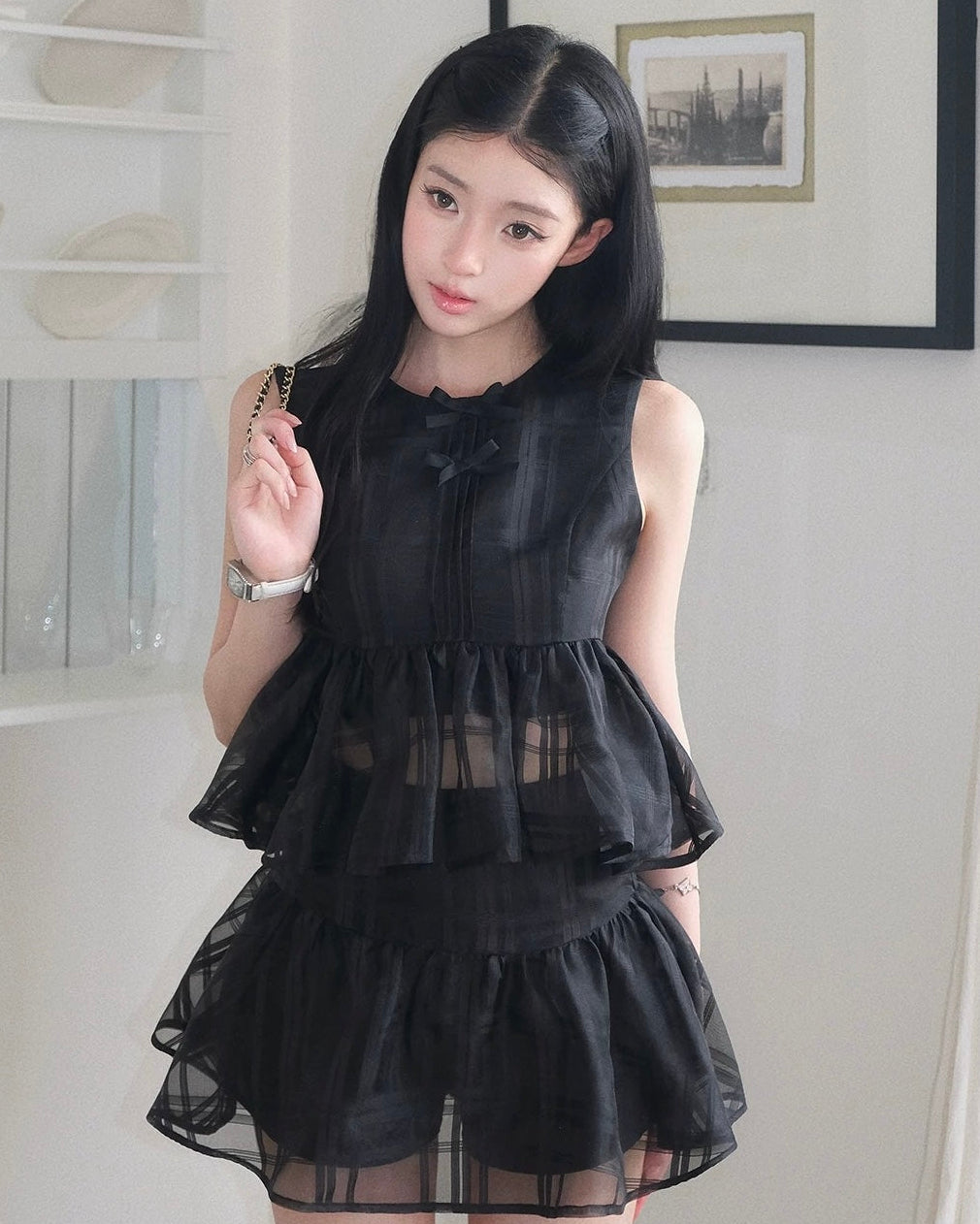 black nuance check tops & skirt MM1114