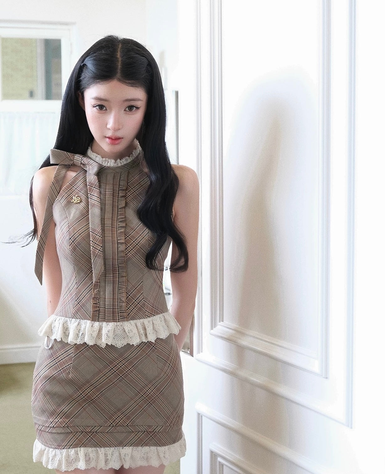 check mood high-end tops & skirt MM1110