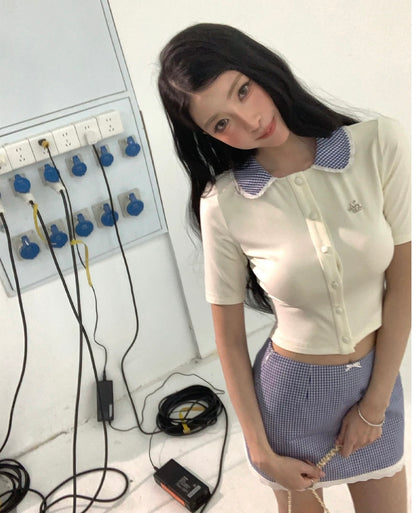 blue check girly skirt MM1076