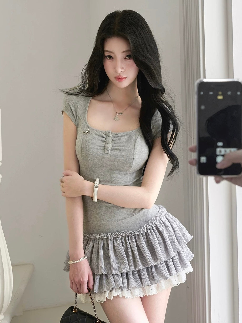 gray frill mood one-piece MM1101