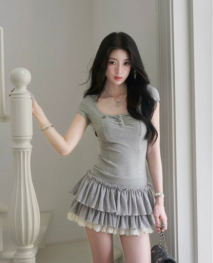 gray frill mood one-piece MM1101