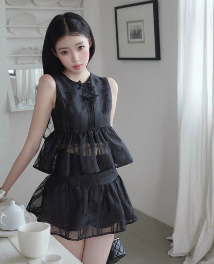 black nuance check tops & skirt MM1114