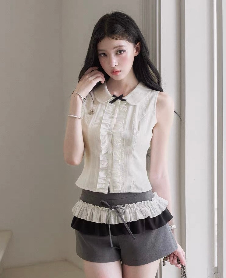 gray frill point pants MM1094