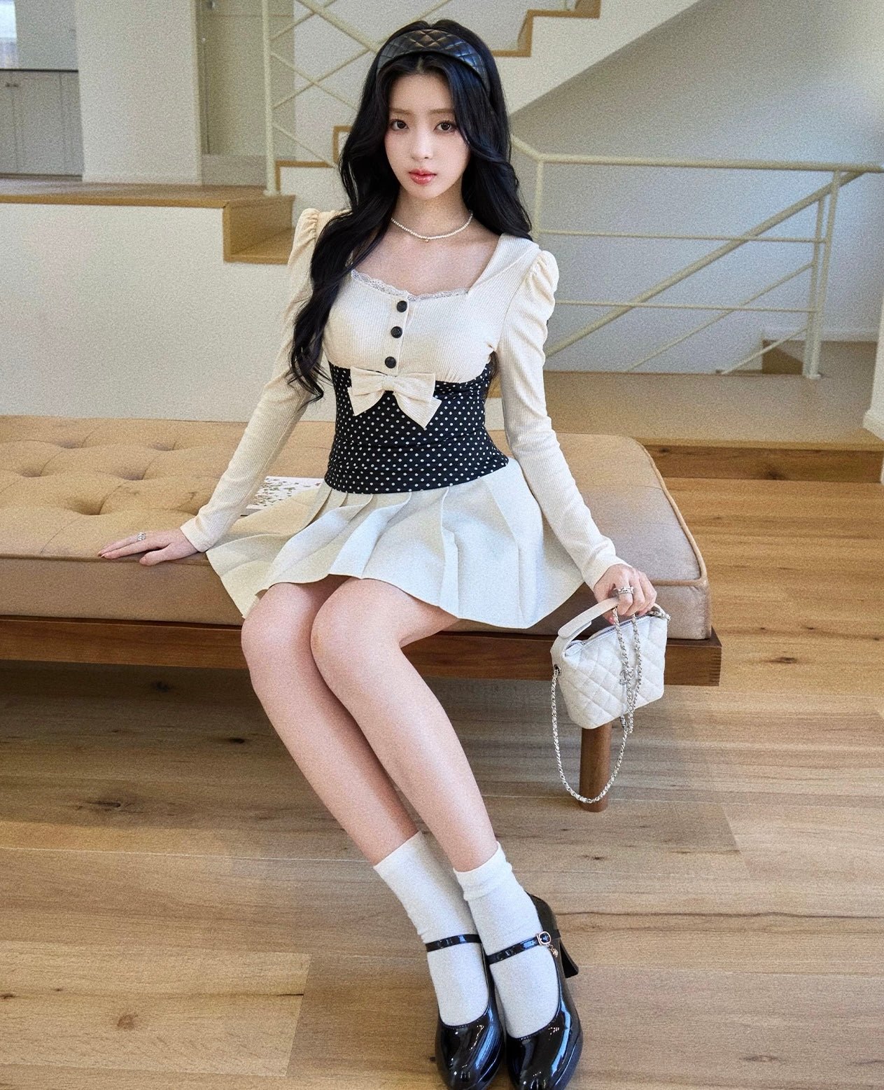 ivory girly pleats skirt MM1037