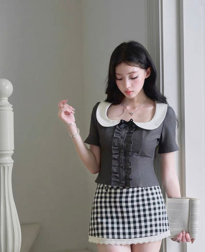 frill gray round curler tops MM1093