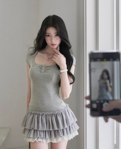 gray frill mood one-piece MM1101