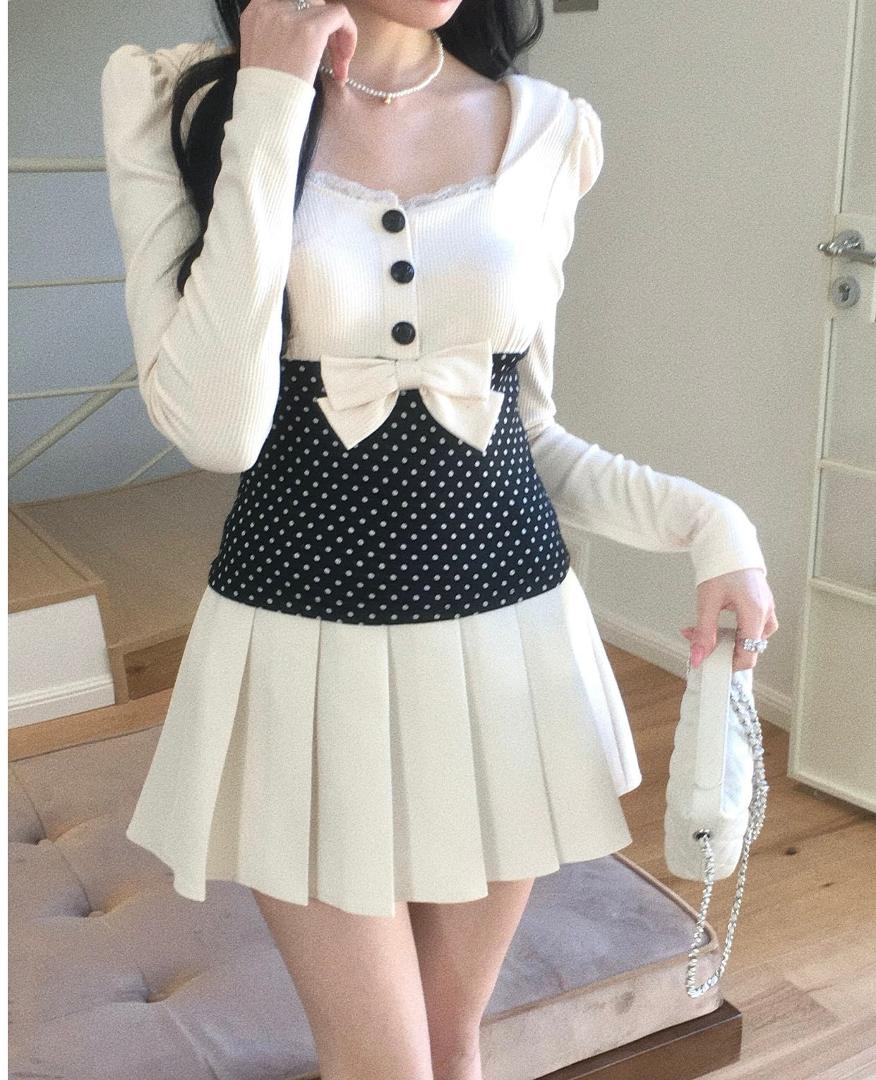 ivory girly pleats skirt MM1037