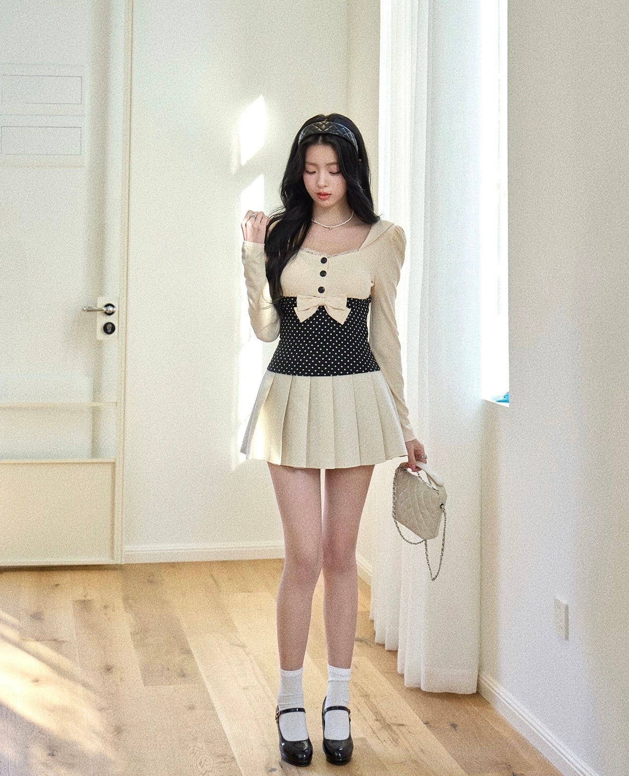 ivory girly pleats skirt MM1037