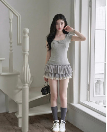 gray frill mood one-piece MM1101