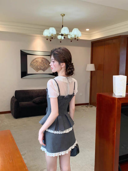 ribbon gray mood tops & skirt MM1119