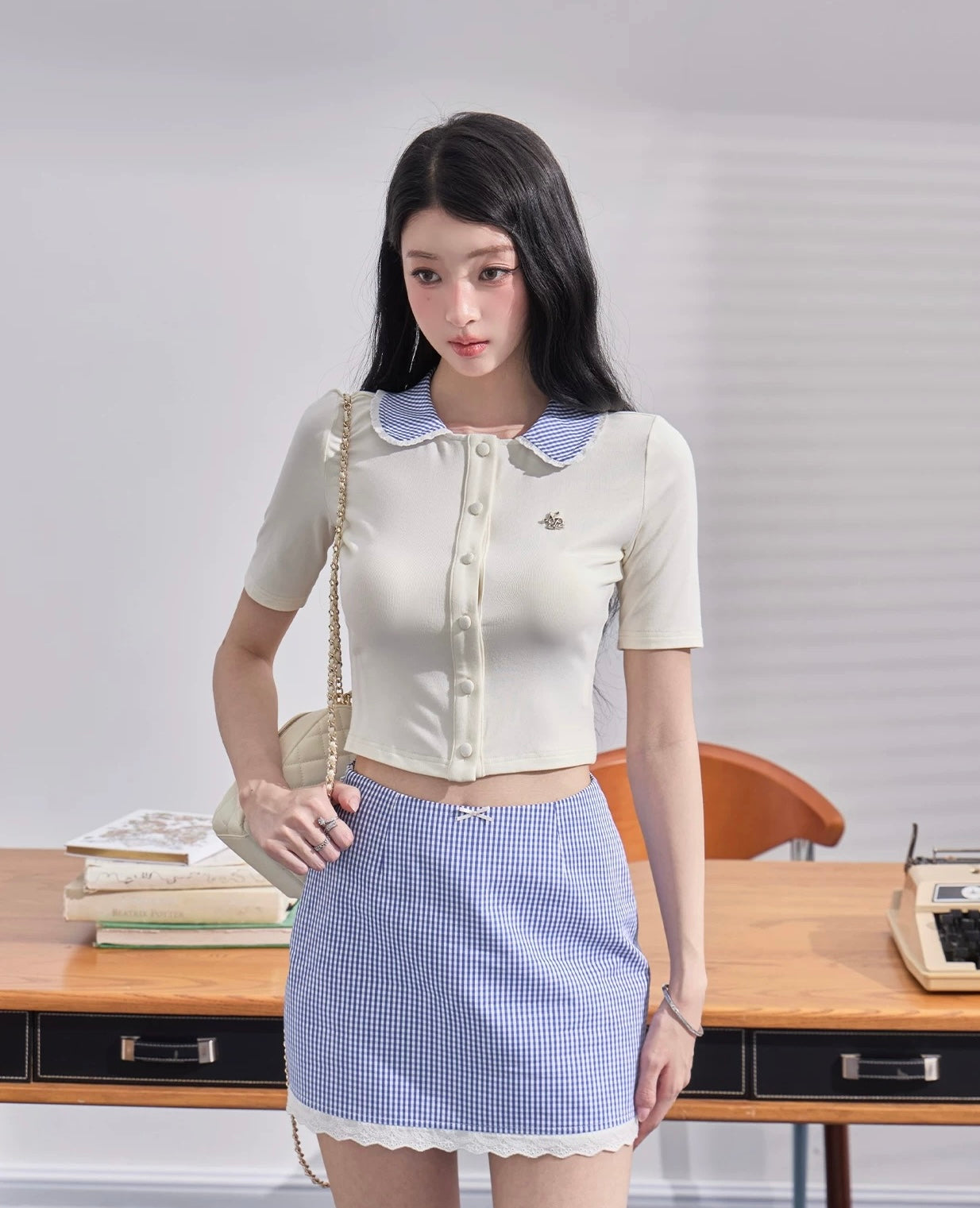 blue check girly skirt MM1076