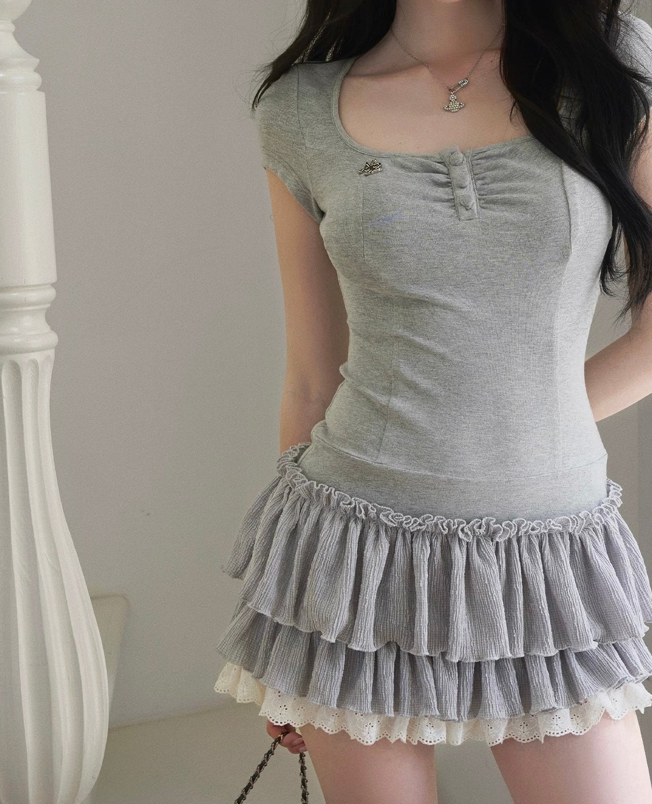 gray frill mood one-piece MM1101