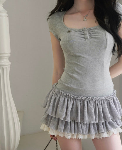 gray frill mood one-piece MM1101