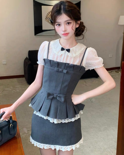 ribbon gray mood tops & skirt MM1119