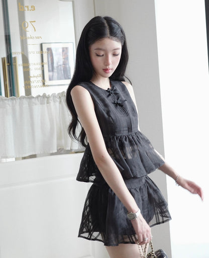 black nuance check tops & skirt MM1114