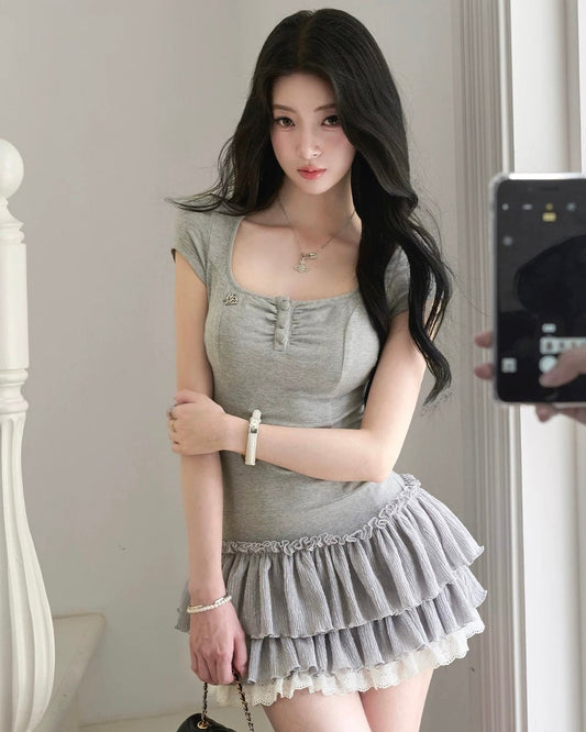 gray frill mood one-piece MM1101