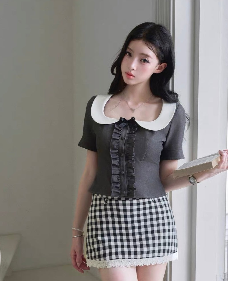 frill gray round curler tops MM1093