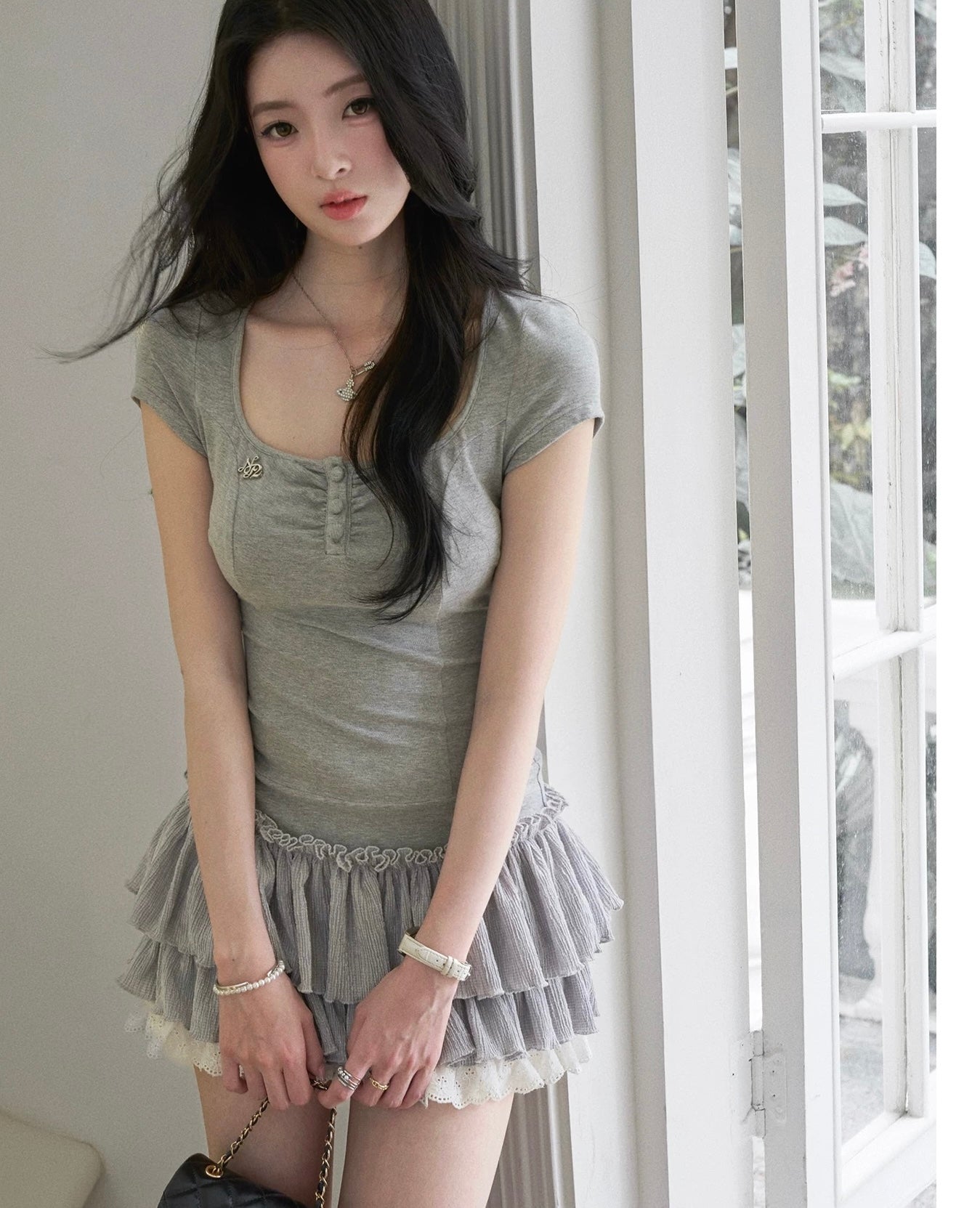 gray frill mood one-piece MM1101